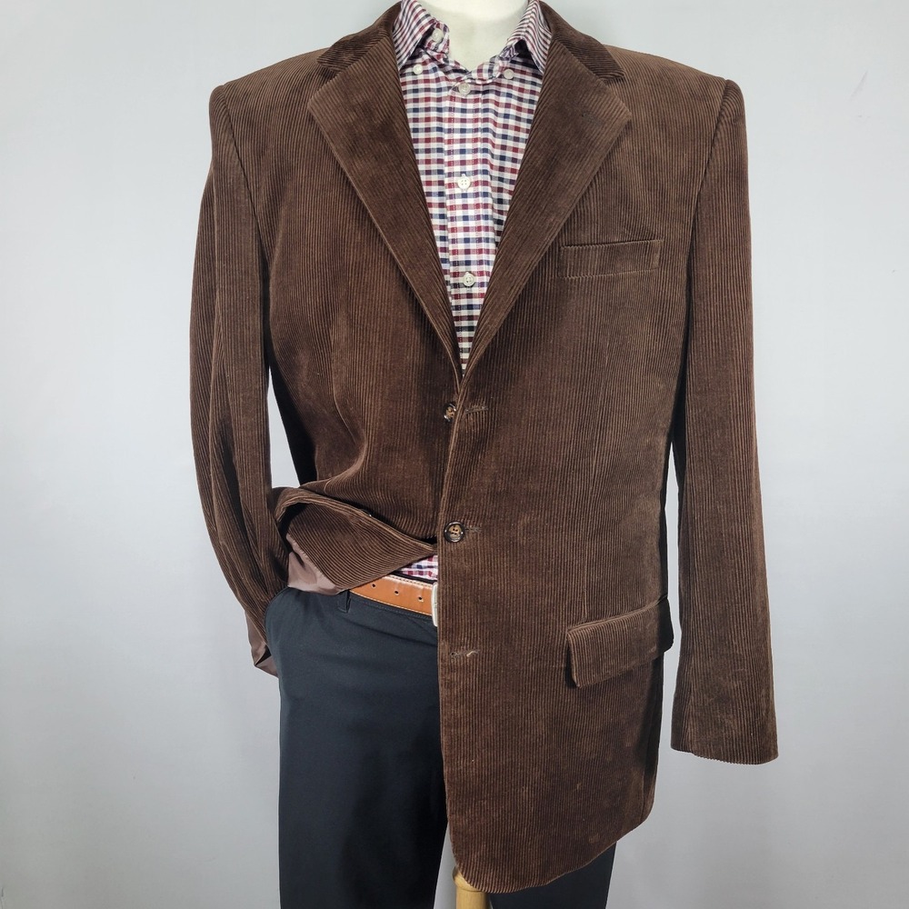 Croft Barrow Men's Sport Coat Blazer Three Button Brown Corduroy Cotton Size 44L